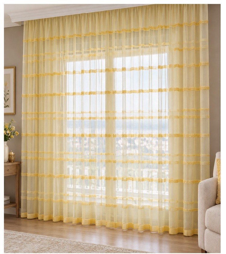 TAÇ COLLECTION -SARI RENKLİ ORGANİZE PELUŞ ŞERİTLİ TÜL
