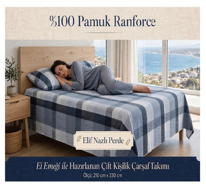 %100 Pamuk Ranforce Çift Kişilik Çarşaf Takımı