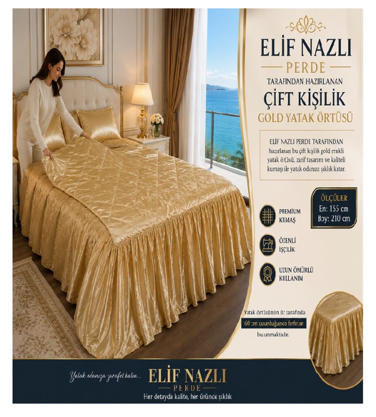 Çift Kişilik Yatak Örtüsü- Gold