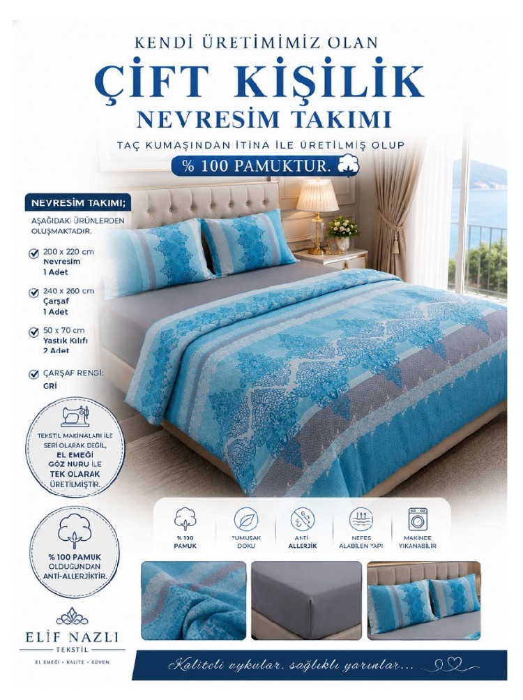 Çift Kişilik Nevresim Takımı -% 100 Pamuk