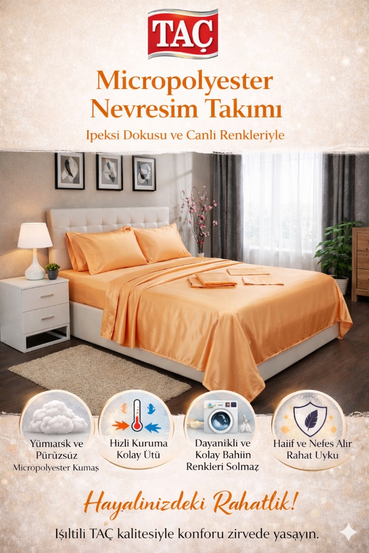 TAÇ MİCROPOLYESTER ÇİFT KİŞİLİK BASIC NEVRESİM TAKIMI-TURUNÇ