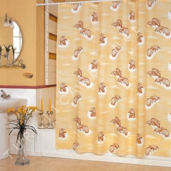Tropik Yunus Banyo (Duş) Perdesi-Iki Kanat- Balık desenli 