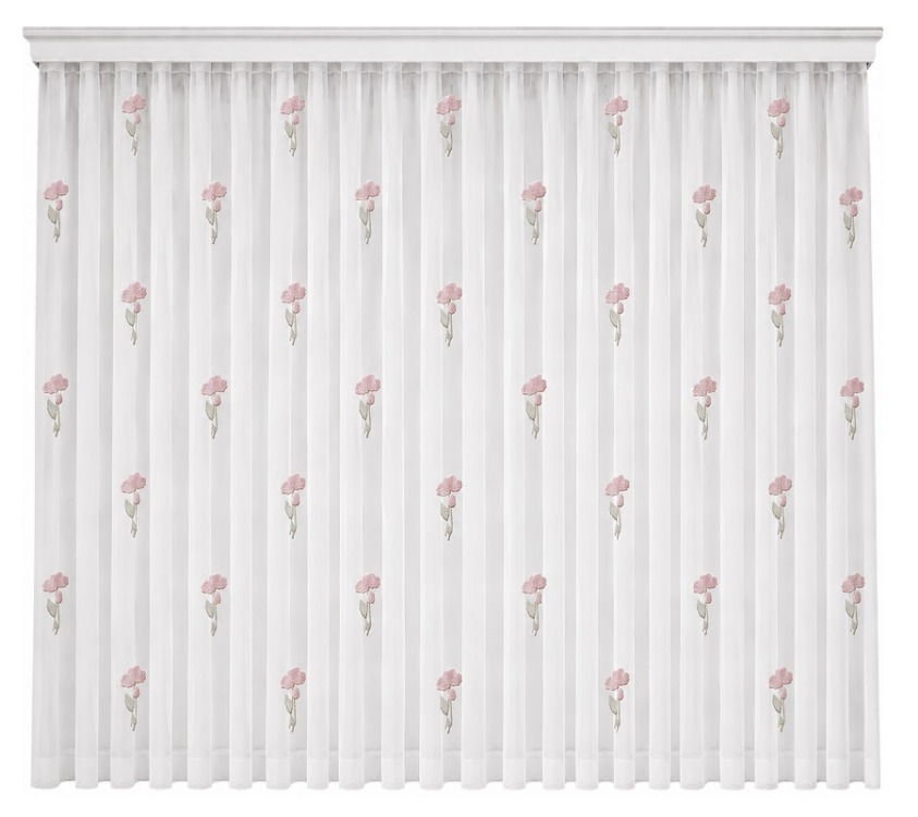 TAÇ COLLECTION KETEN TÜL PERDE - Pembe Çiçek İşlemeli