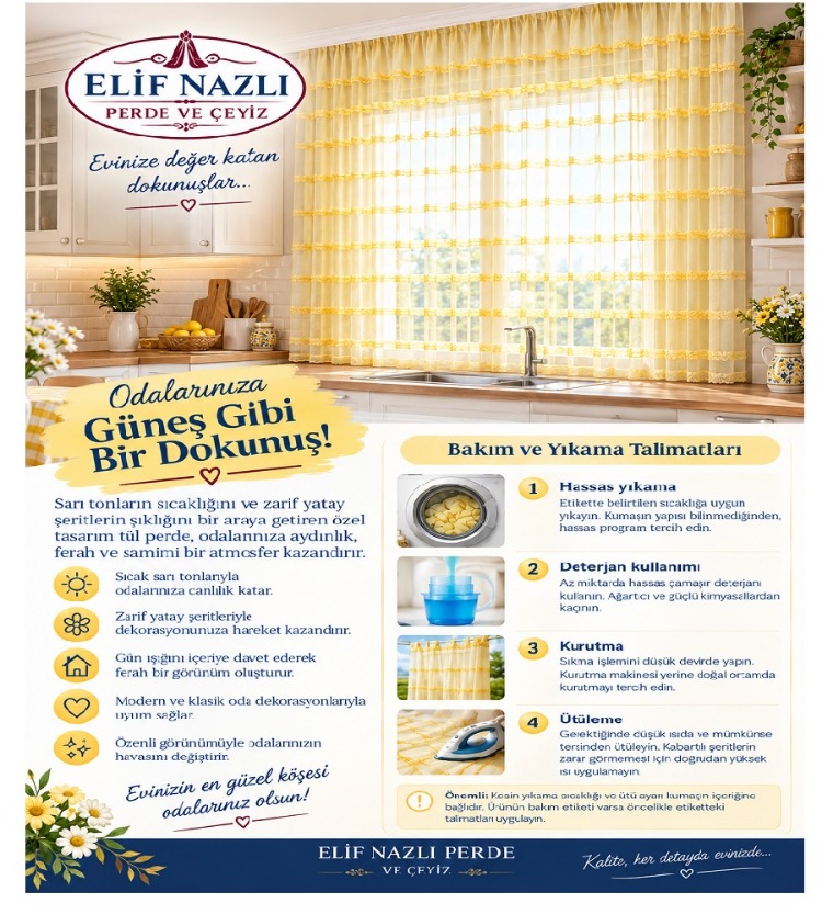 TAÇ COLLECTION -SARI RENKLİ ORGANİZE PELUŞ ŞERİTLİ TÜL