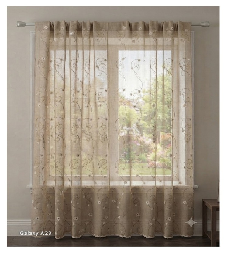 Taç keten tül perde-Nakış işlemeli-EN: 250 cm : YÜKSEKLİK: 250 cm -1/2 (seyrek) Pile