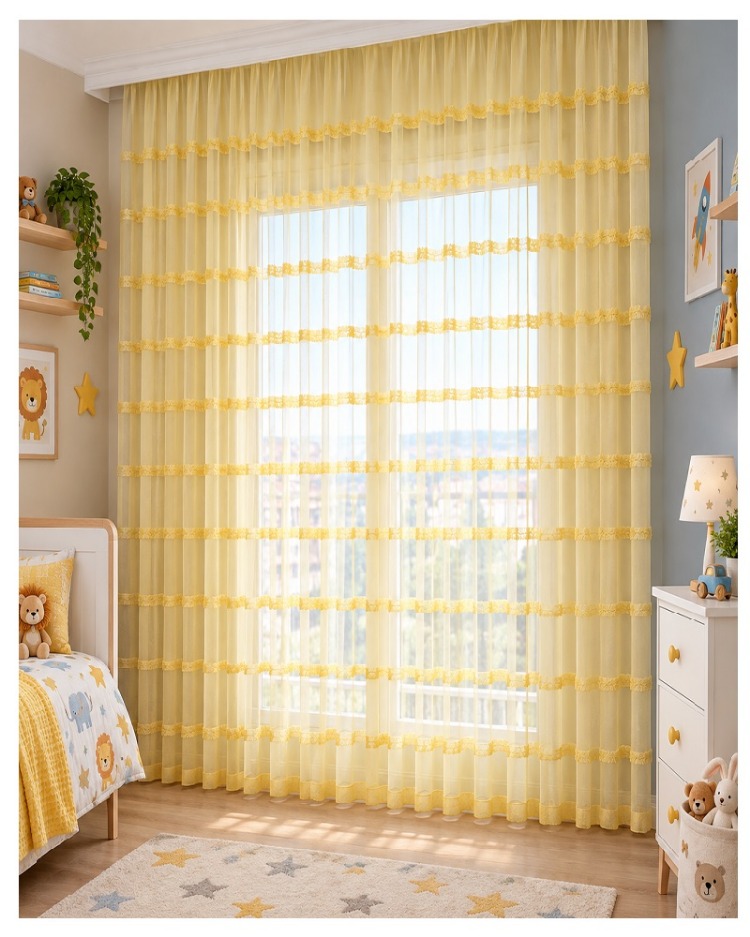 TAÇ COLLECTION -SARI RENKLİ ORGANİZE PELUŞ ŞERİTLİ TÜL