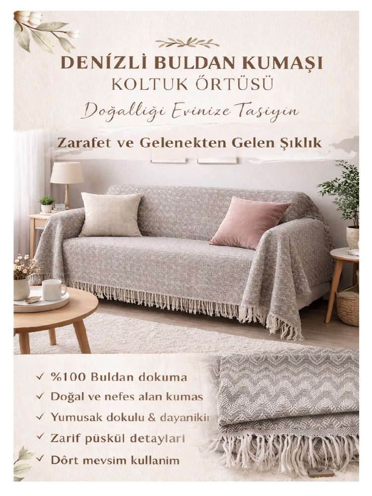 Koltuk Örtüsü -%100 Buldan Kumaşı-Renk: Acık Kahve