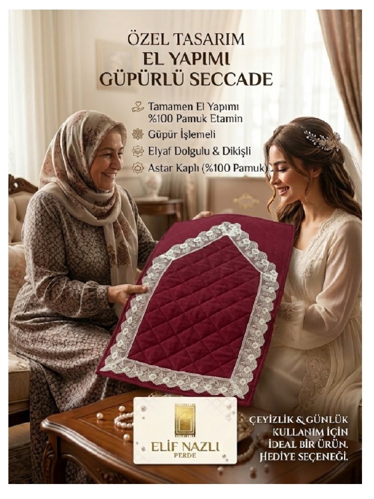 EL EMEĞİ GÜPÜRLÜ SECCADE – Zarafet ve Konfor Bir Arada-Bordo