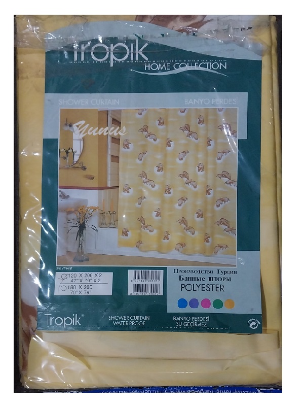 Tropik Yunus Banyo (Duş) Perdesi-Iki Kanat- Balık desenli 
