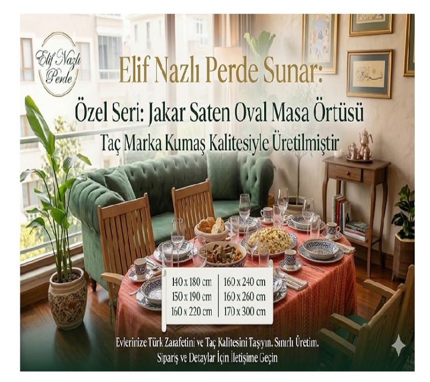 Taç Jakar Saten Oval Masa Örtüsü – Ölçü: 160 x 220 cm