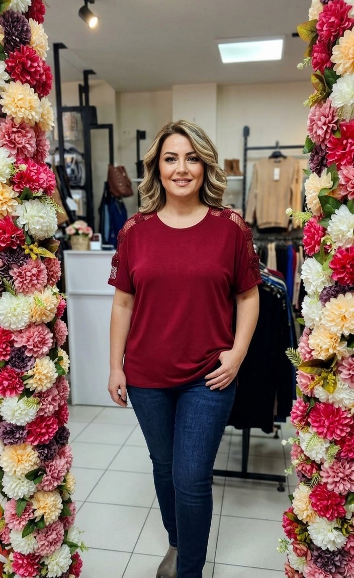 Tül Detaylı Ruby Bluz