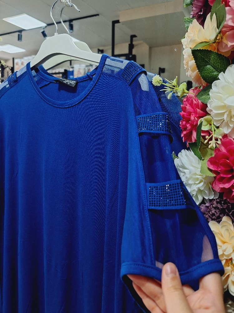 Tül Detaylı Saks Mavisi Tişört