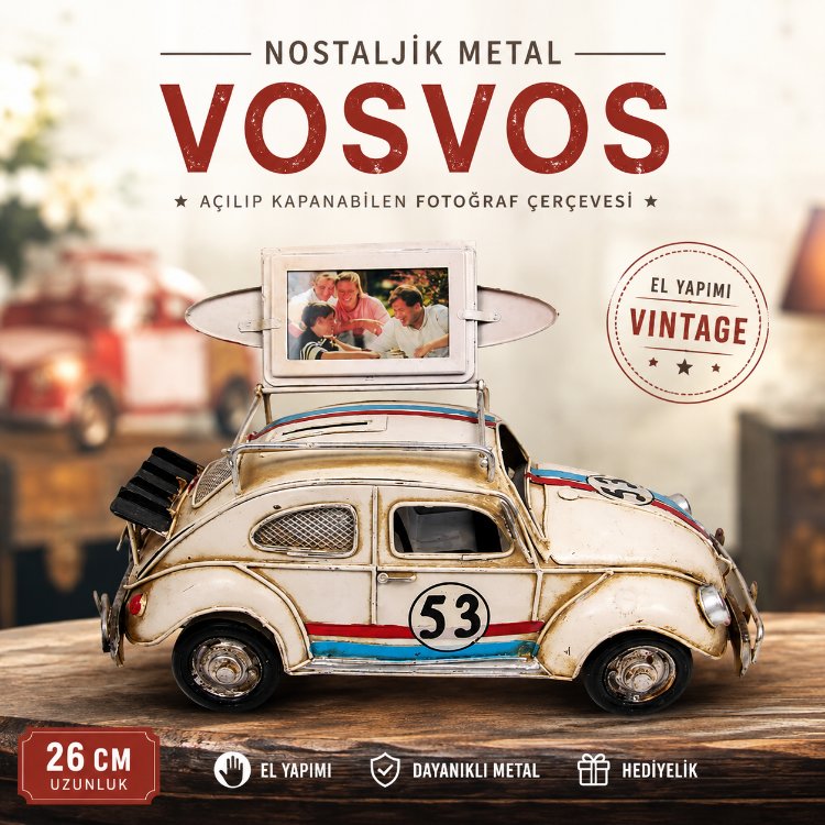 VOSVOS BEYAZ ÇERÇEVELİ DEKORATİF 26 CM
