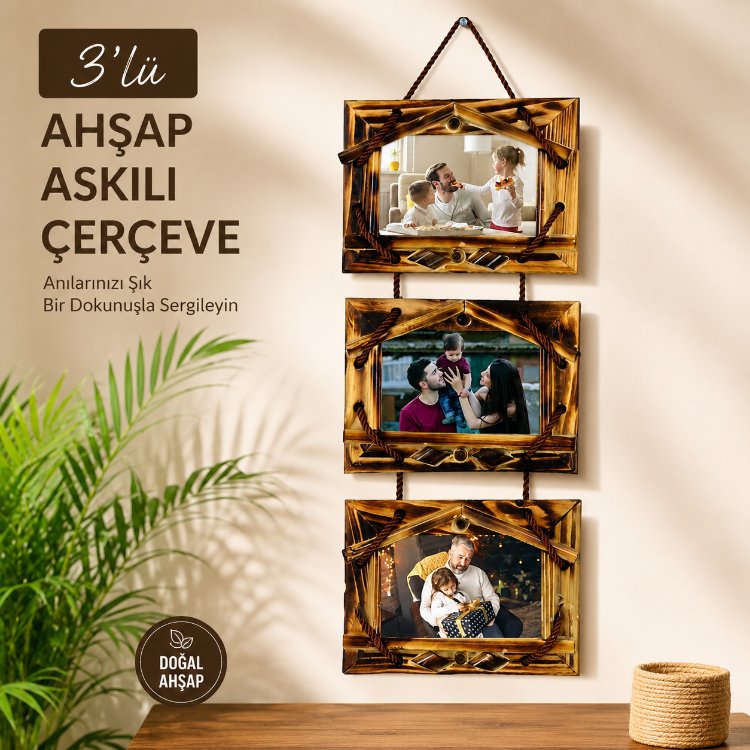 Ahşap Çerçeve 3lü Askılı