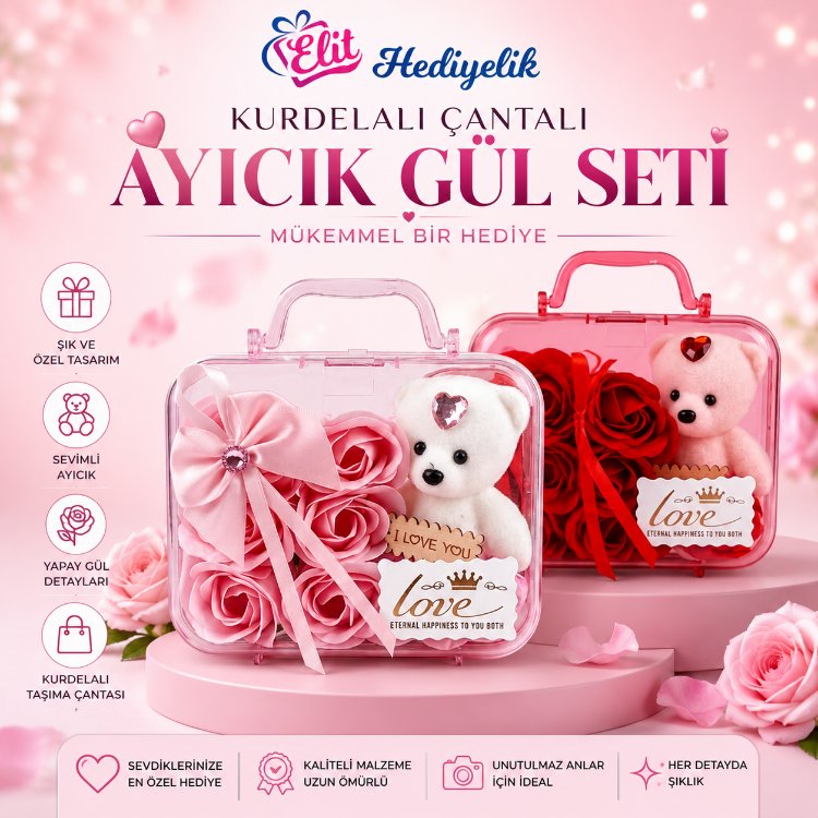 Kurdeleli Ayıcık Gül Seti