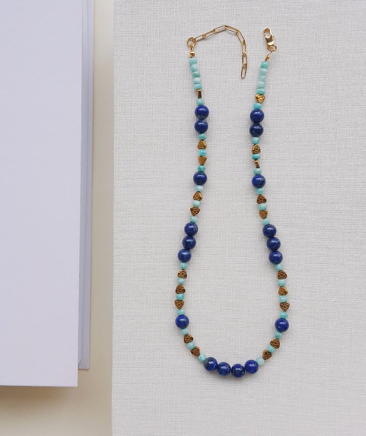 ELPİS Mi Cielo | Amazonit - Lapis Lazuli Doğal Taş Tasarım Kolye