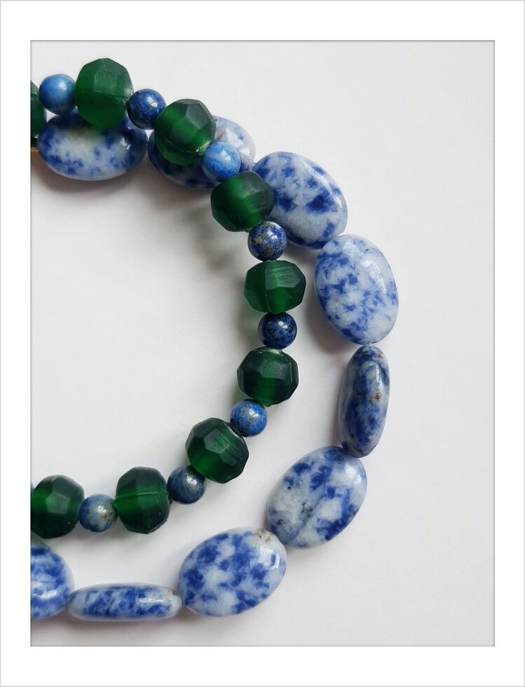 Elpis Asude | Sodalit - Lapis Lazuli - Cam Boncuk Tasarım Kolye 