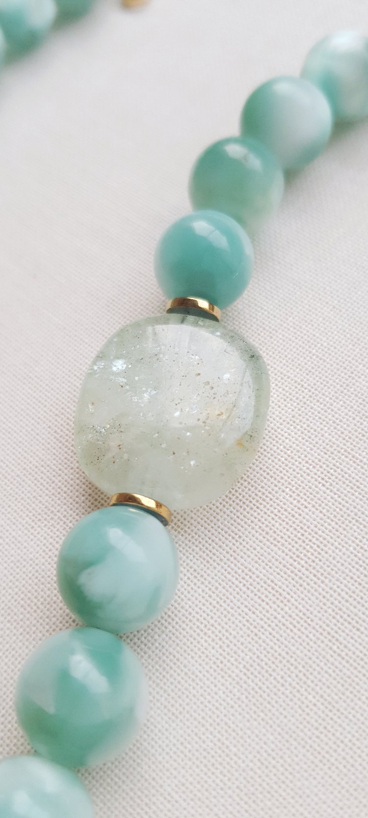 ELPİS Aqua | Yeşil Larimar - Akuamarin Doğal Taş Tasarım Kolye 