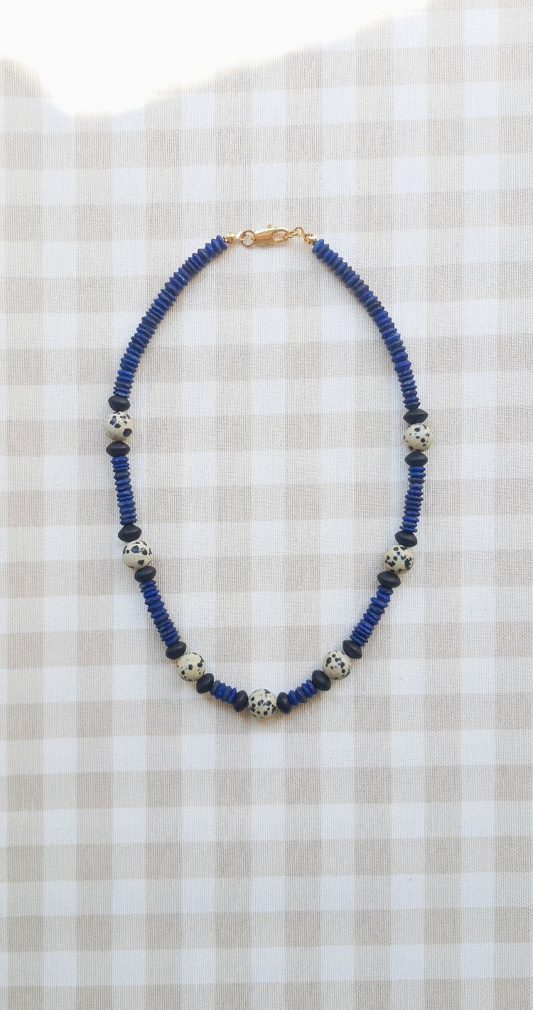ELPİS Sereia | Lapis Lazuli - Dalmaçyalı Jasper Doğal Taş Tasarım Kolye 