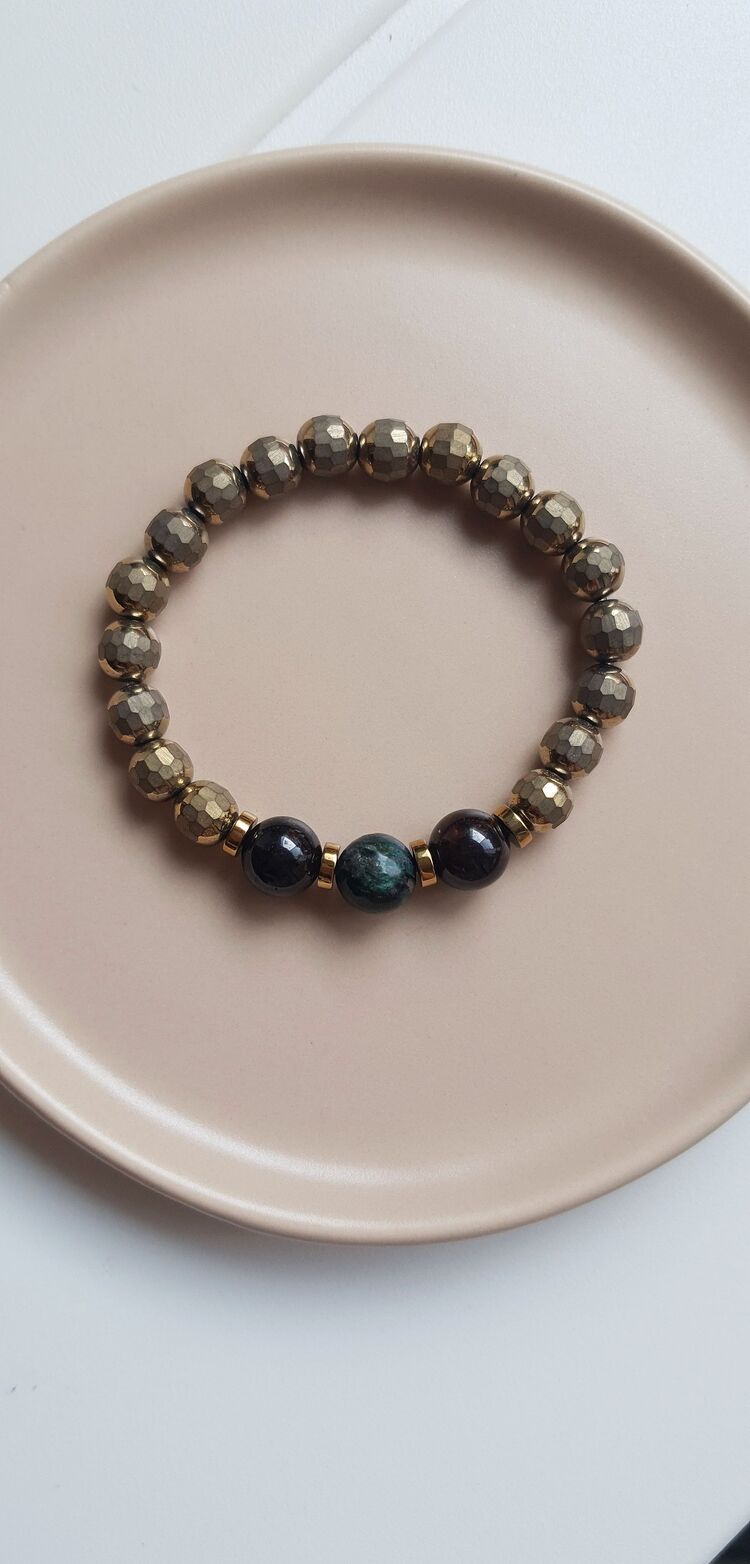 Elpis Hera | Hematit - Garnet - Fuksit Doğal Taş Tasarım Bileklik 