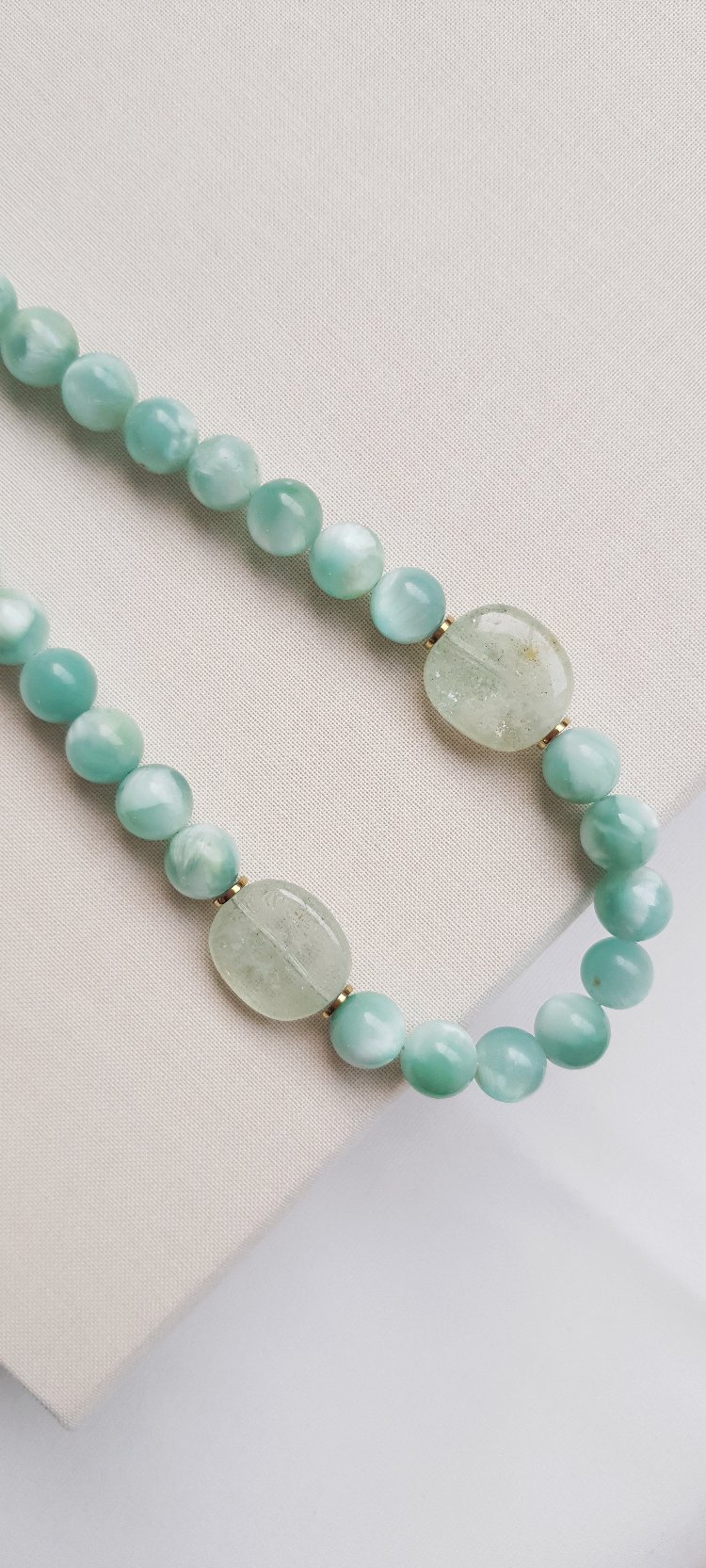 ELPİS Aqua | Yeşil Larimar - Akuamarin Doğal Taş Tasarım Kolye 