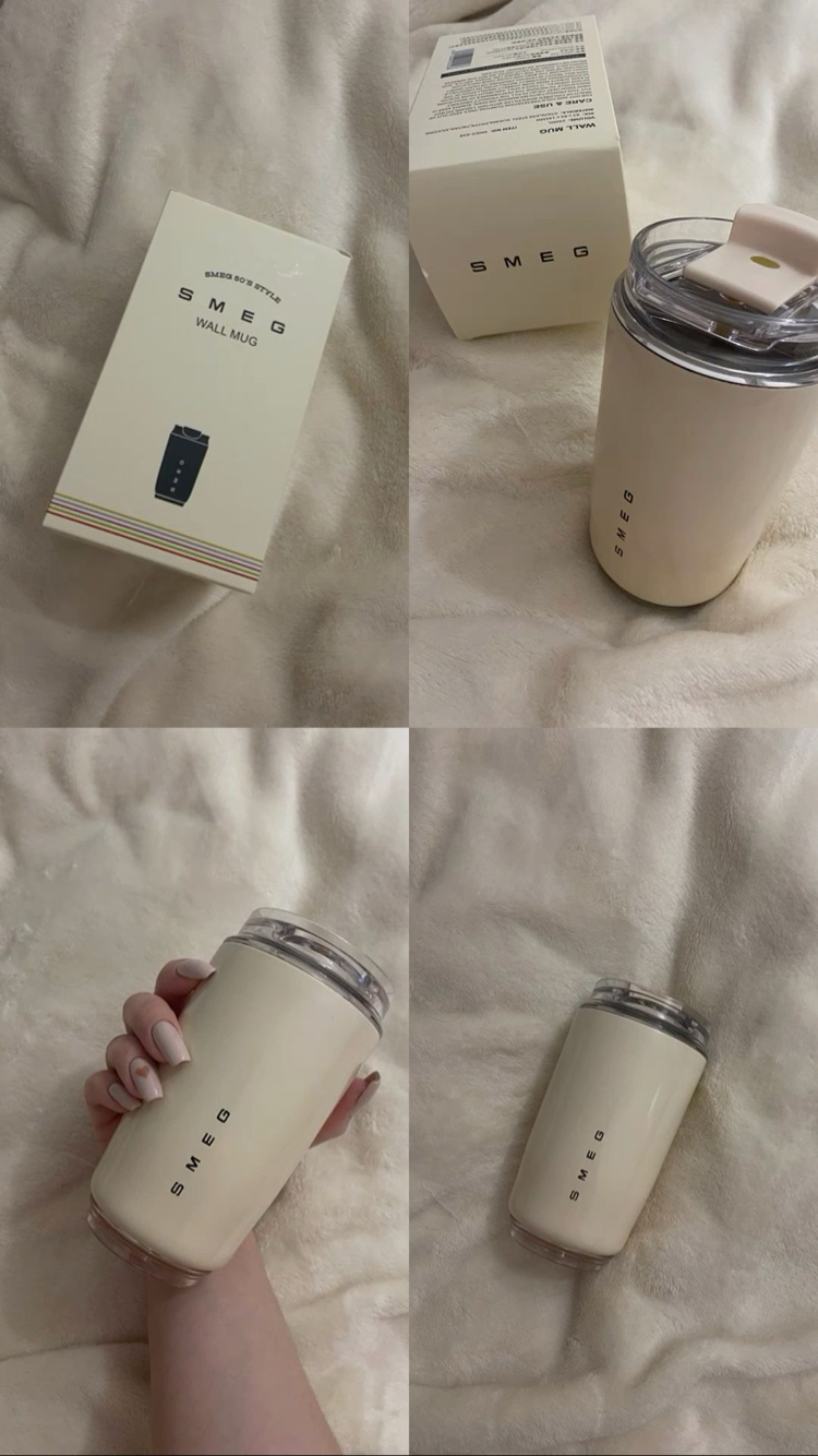  Smeg Mug Bardak Termos 240ML Paslanmaz Çelik Sızdırmaz Krem Renkli