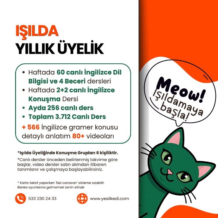 YEŞİL KEDİ - IŞILDA ÜYELİĞİ - YILLIK PAKET