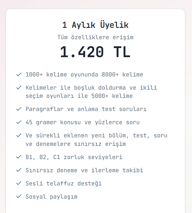 İNGİLİZCEPRO 1 Aylık Üyelik