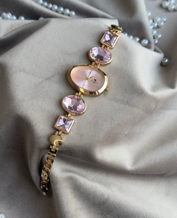 Pembe taşlı vintage saat