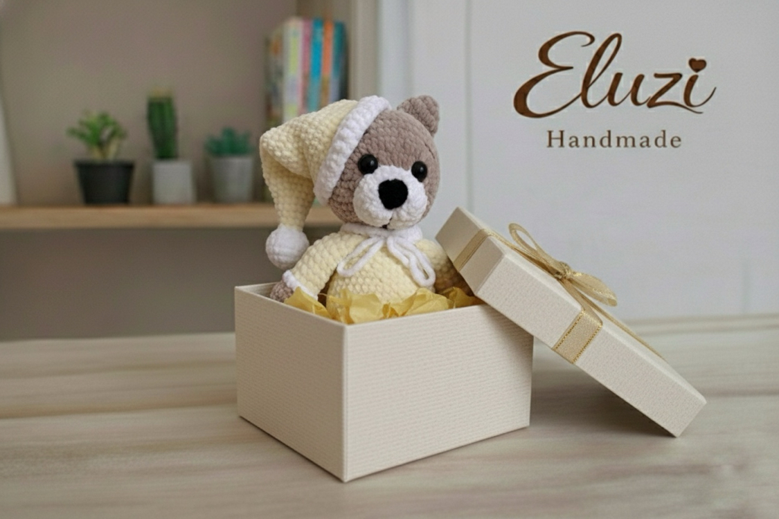El Yapımı Sevimli Uyku Ayıcık – 35 cm Amigurumi
