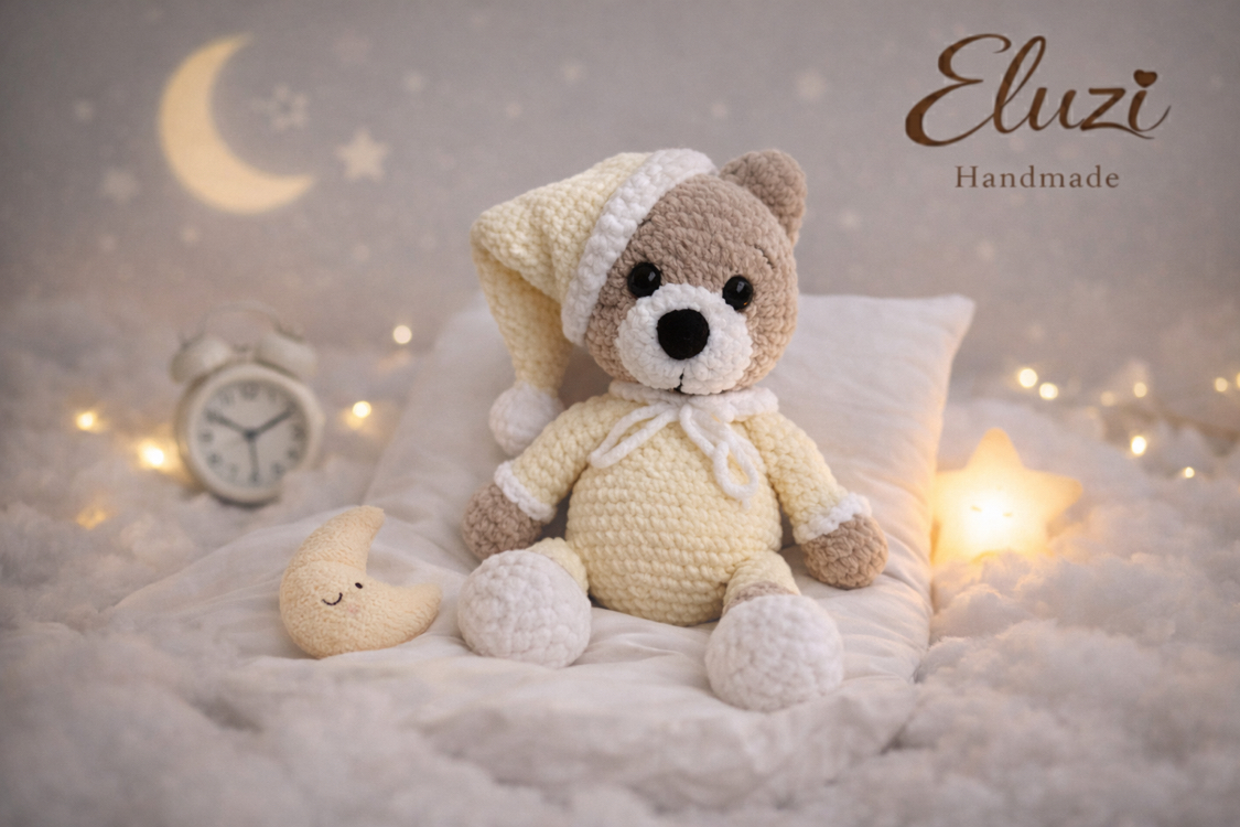 El Yapımı Sevimli Uyku Ayıcık – 35 cm Amigurumi