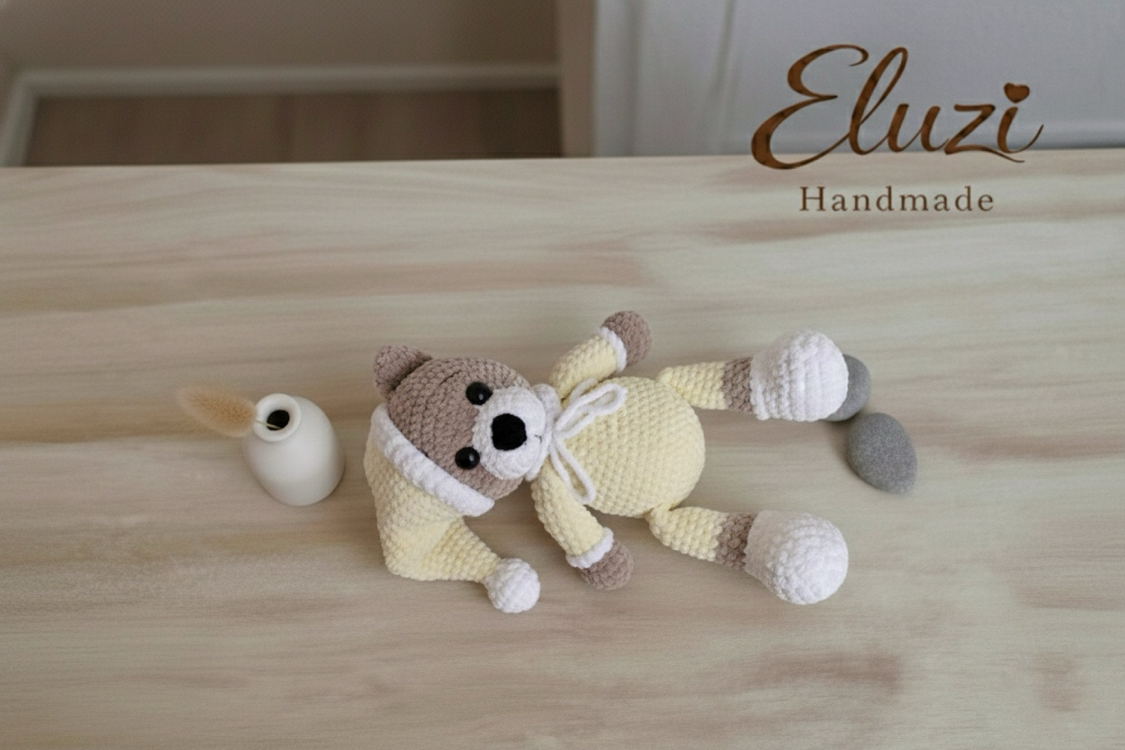 El Yapımı Sevimli Uyku Ayıcık – 35 cm Amigurumi