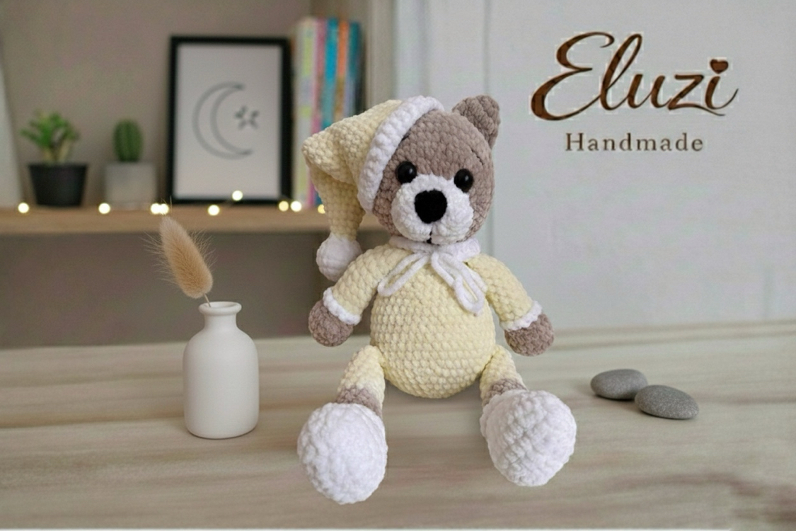 El Yapımı Sevimli Uyku Ayıcık – 35 cm Amigurumi