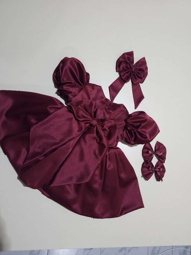 bordo çift etek balon kol elbise