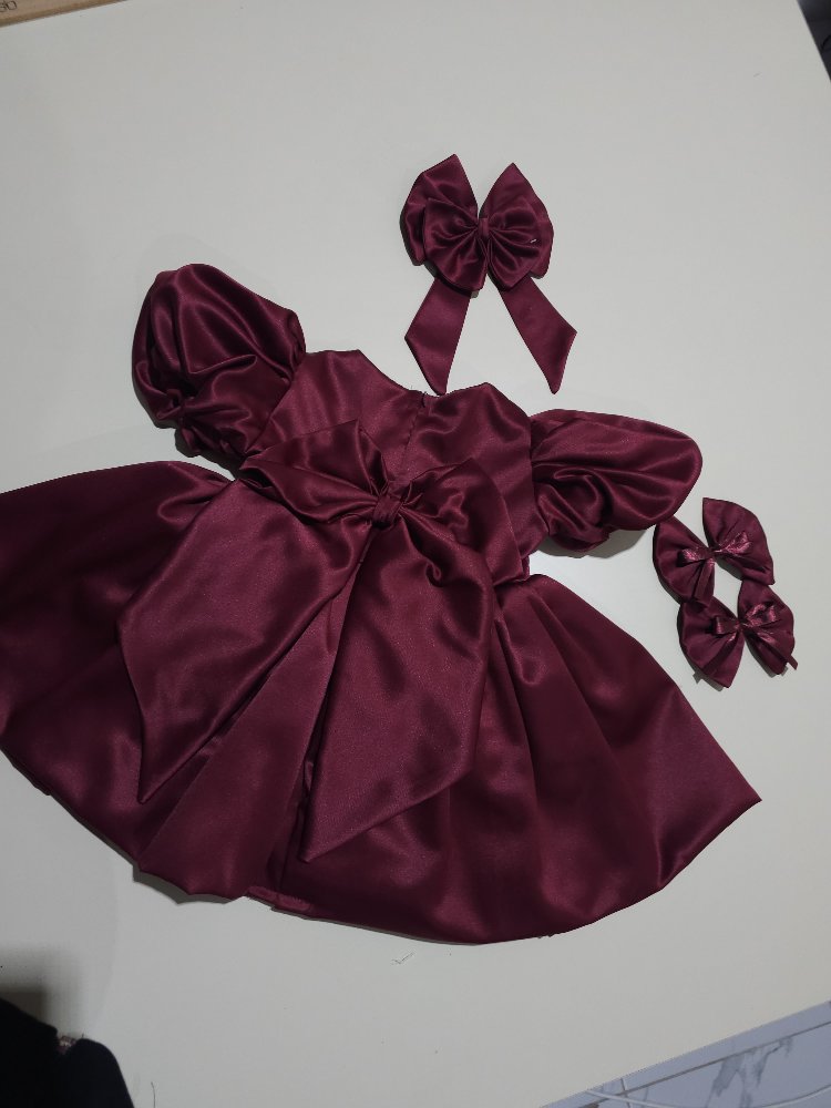 bordo çift etek balon kol elbise