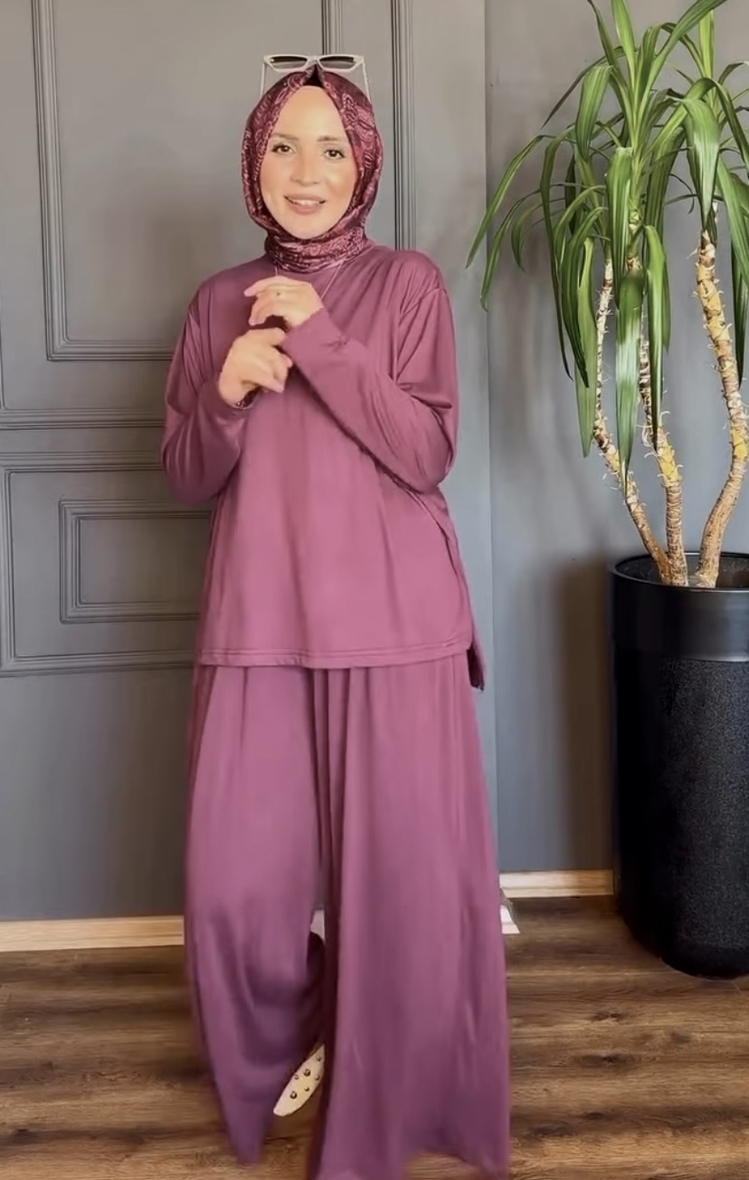 İnce oysho kumaş mürdüm takım
