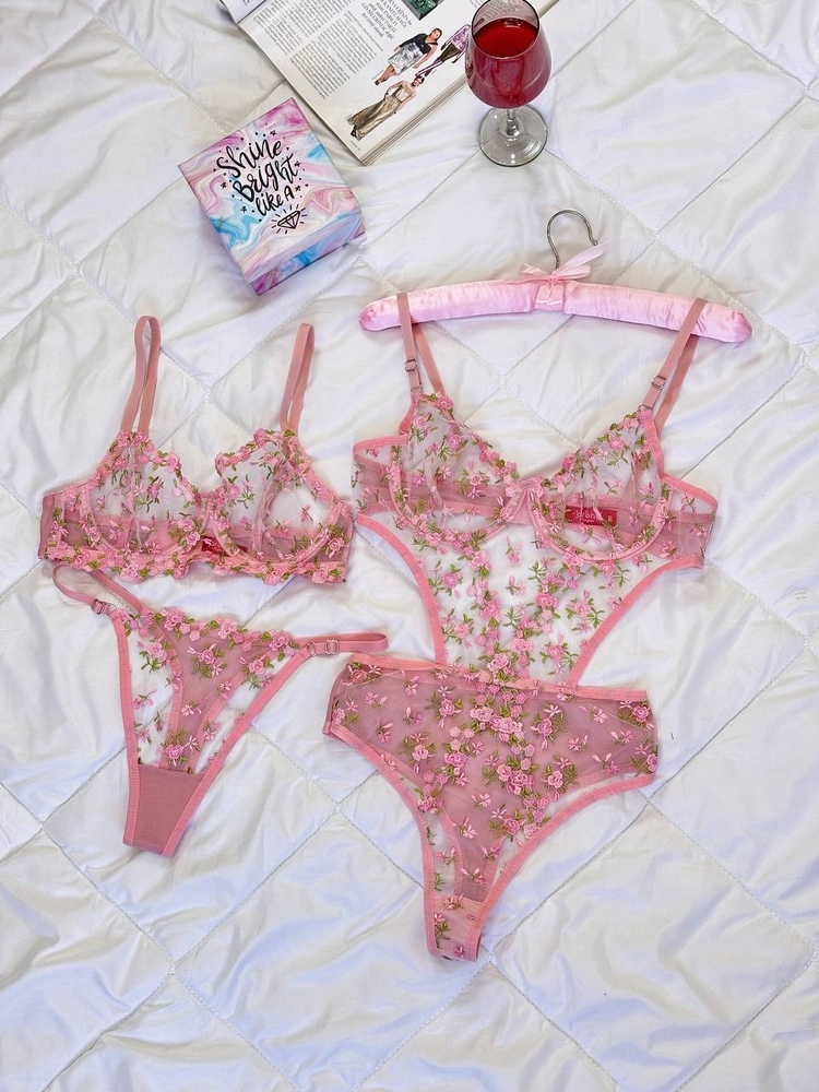 Çiçekli Sütyen&Bodysuit Set