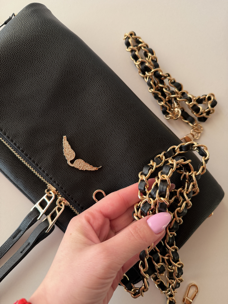 Zadig Clutch Medium - Boncuksuz / Gold Havyar Desen Deri