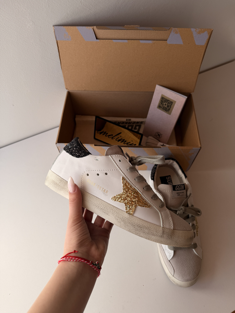 Golden Goose Superstar Gold Glitter Star & Black Tab