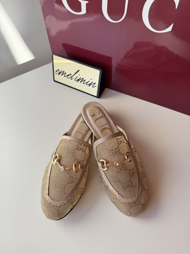 Gucci Bej Fileli Taşlı Terlik