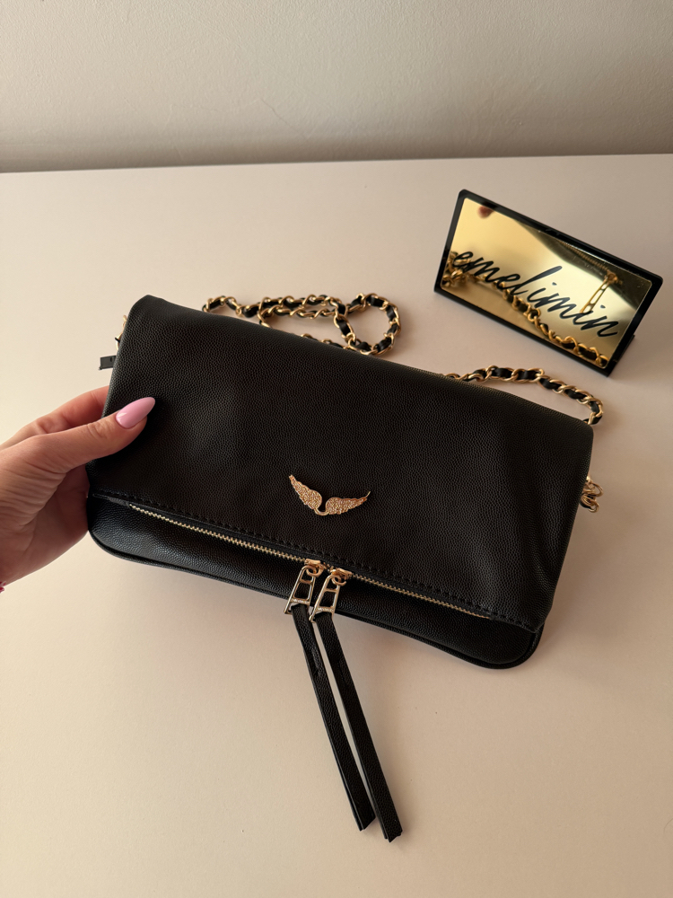 Zadig Clutch Large - Boncuksuz / Gold Havyar Desen Deri