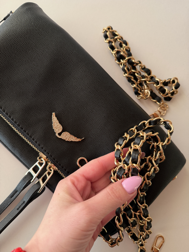 Zadig Clutch Large - Boncuksuz / Gold Havyar Desen Deri