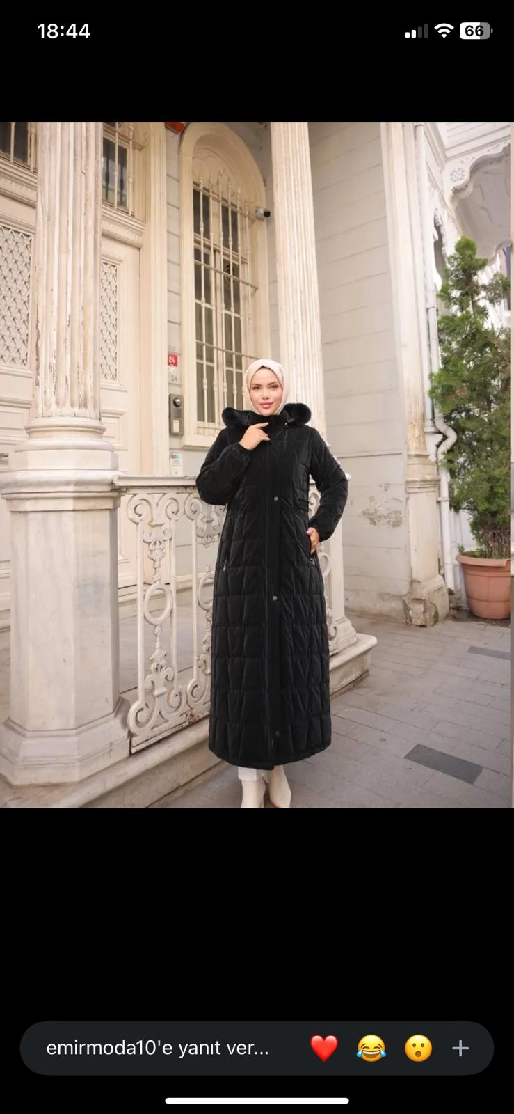 Kürklü Kapüşonlu Tam Boy Kapitone Kaban