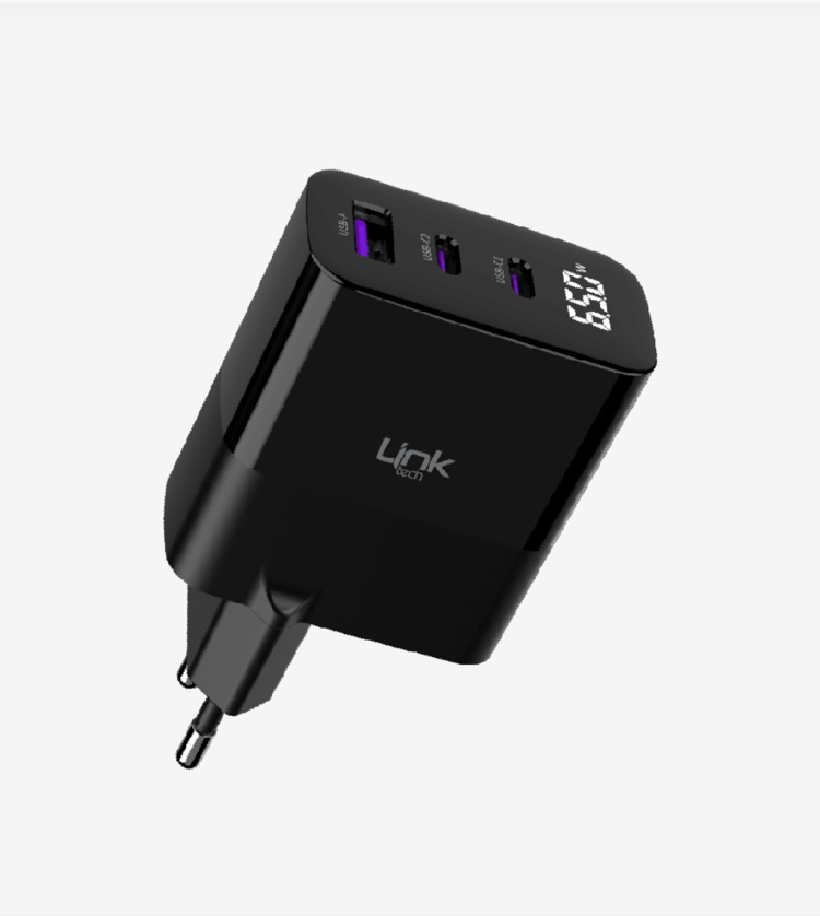 G852 Premium 3'lü Çıkış 65W Süper SI GaN Şarj Adaptörü