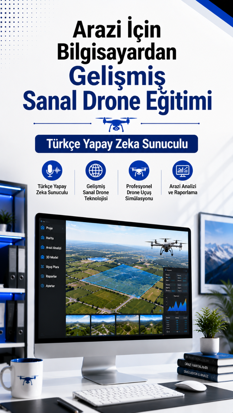 Arazi İçin Bilgisayardan Gelişmiş Sanal Drone Eğitimi Türkçe Yapay Zeka Sunuculu