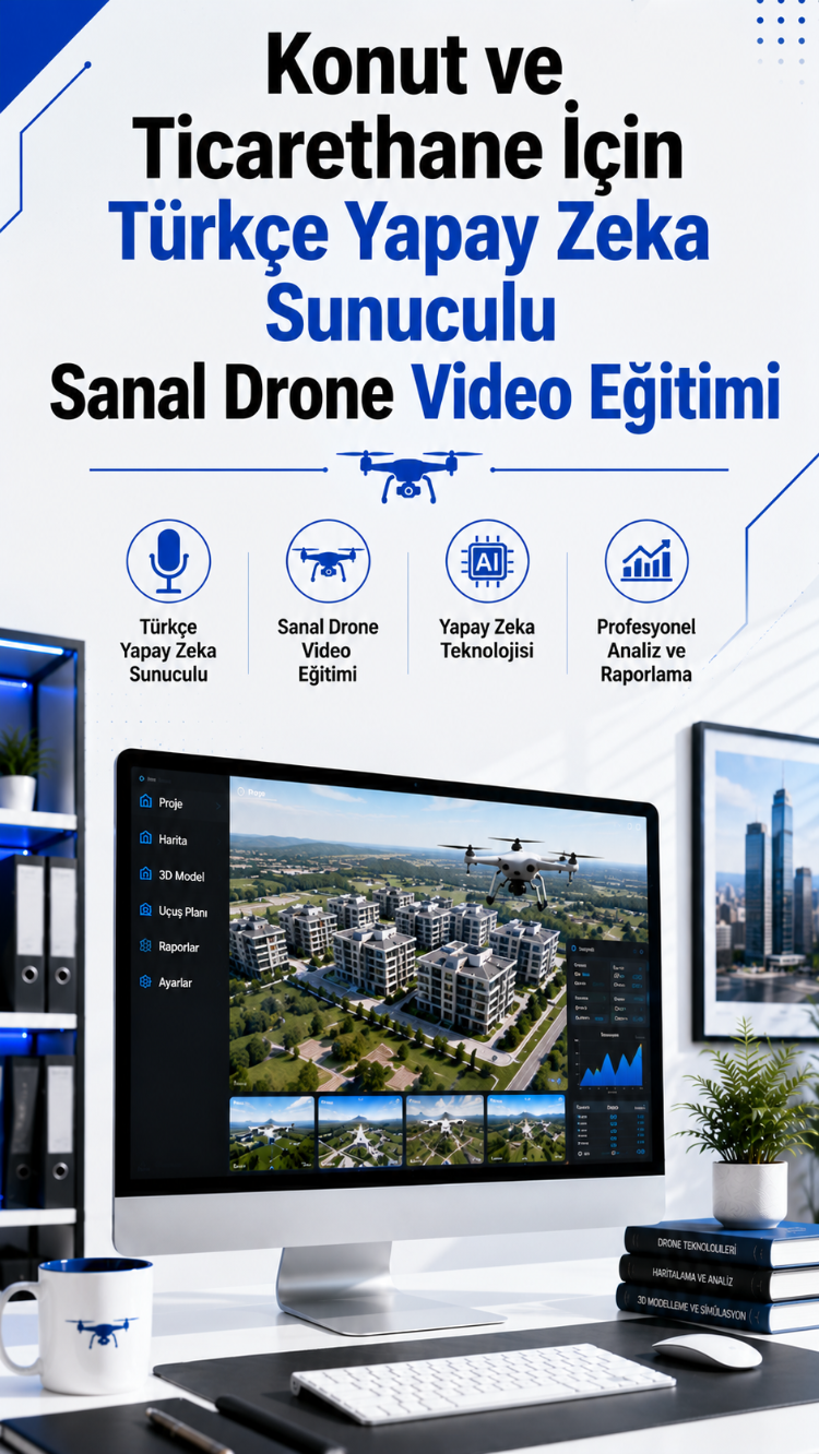 Konut ve Ticarethane İçin Türkçe Yapay Zeka Sunuculu Sanal Drone Video Eğitimi