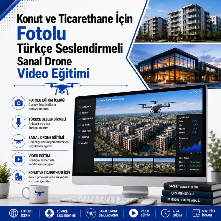Konut ve Ticarethane İçin Fotolu Türkçe Seslendirmeli Sanal Drone Video Eğitimi