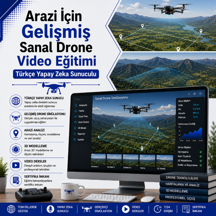 Arazi İçin Gelişmiş Sanal Drone Video Eğitimi Türkçe Yapay Zeka Sunuculu