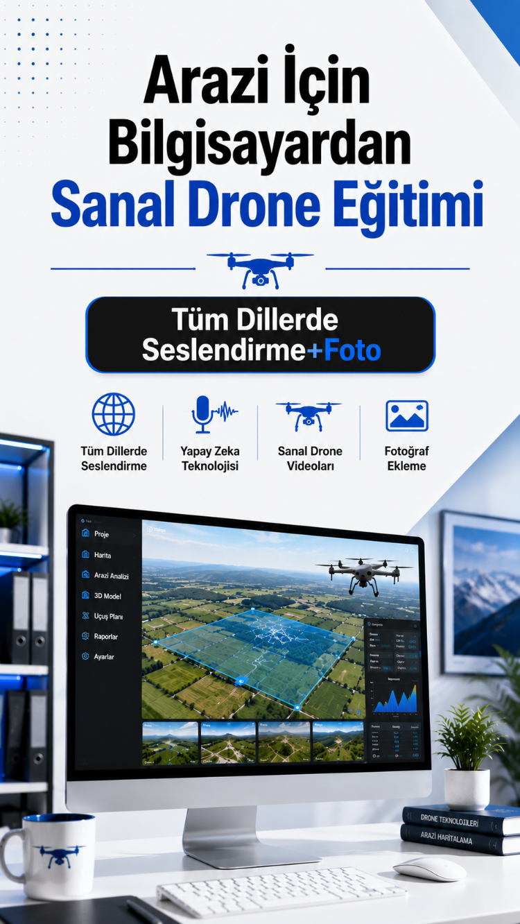 Arazi İçin Bilgisayardan Sanal Drone Eğitimi Tüm Dillerde Seslendirme+Foto