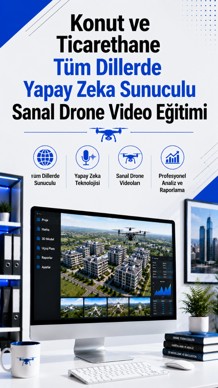 Konut ve Ticarethane Tüm Dillerde Yapay Zeka Sunuculu Sanal Drone Video Eğitimi